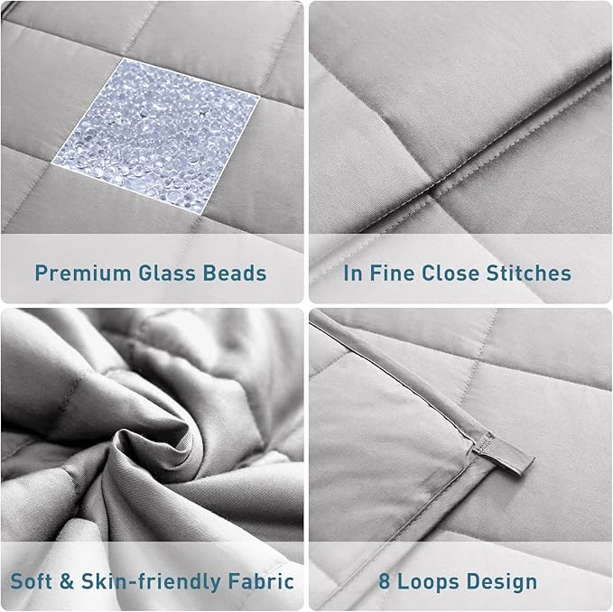 Weighted Idea Weighted Blanket for Adults (Light Grey,60"x80",15lbs) Cooling Breathable Heavy Blanket with Premium Glass Beads All-Season Soft Thick Comfort