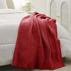 Amélie Home Knit Throw Blanket, Soft Chenille Cozy Breathable Chevron Chunky Decorative Blanket for Couch, Bed & Sofa, French-Inspired Lightweight Warm Gift for Women, Christmas Red, 50"x60"
