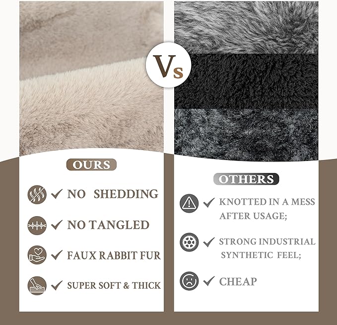 Tititex Luxury Collection Area Rug 2'x3' Soft Fur Fluffy Bedside Rug, Furry Shag Shaggy Non Slip Floor Rugs Washable 1.18' High-Pile Plush Carpet for Nursery Bedroom Living Room Decor, Brown Grey