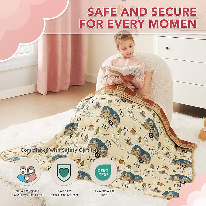 CuteKing Weighted Blanket - Weighted Blanket with Premium Glass Beads - Breathable Heavy Blanket for Comfortable Rest - Thick Blanket All Season(7lbs, 40"x60", Camping)