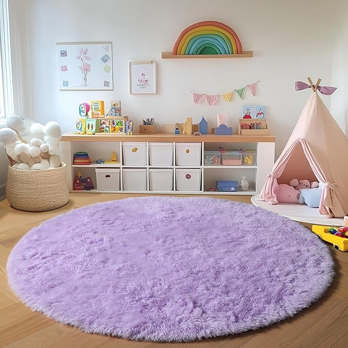 ONASAR Light Purple Round Rugs 6ft for Living Room Bedroom, Fluffy Circle Area Rug for Kids Girls Boys Teen, Soft Plush Shaggy Carpet for Nursery Dorm Classroom Playroom Home Decor Aesthetic