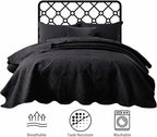 IR Imperial Rooms Twin Quilt Bedding Set Size (68” x 86”) + 1 Pillow Shams (20” x 26” + 2”) - 2 Pcs All Season Lightweight Reversible Microfiber Coverlet Floral Embossed Quilt Bedspread (Black)