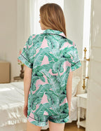 Silk Pajamas for Women Short Sleeve Sleepwear Soft Button Down Loungewear 2 Piece Satin Pjs Shorts Set S-XXL