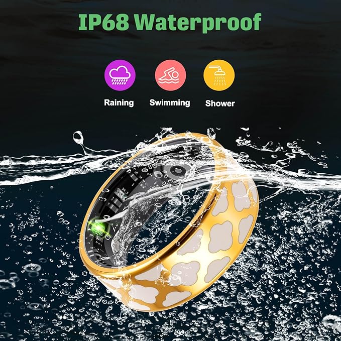 FAHKNS Smart Health Ring for Women Men: Fitness Tracker Ring with Heart Rate,Blood Oxygen,Sleep Monitor,Stress,Steps Counter,IP68 Waterproof for iOS & Android,No APP Fees (Enamel,9#)