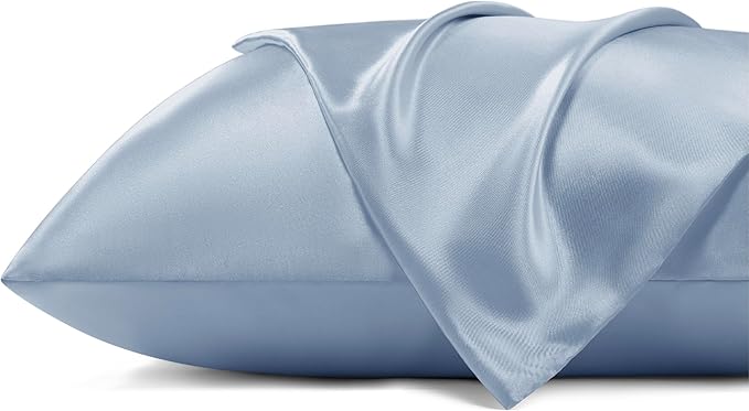 Bedsure Satin Pillowcase with Zipper, Similar to Silk Pillow Cases 2 Pack, Satin Pillow Cases King, Silky & Soft Bedding Pillow Covers for Hair and Skin, Gifts for Women Men, Stone Blue, 20x36 Inches
