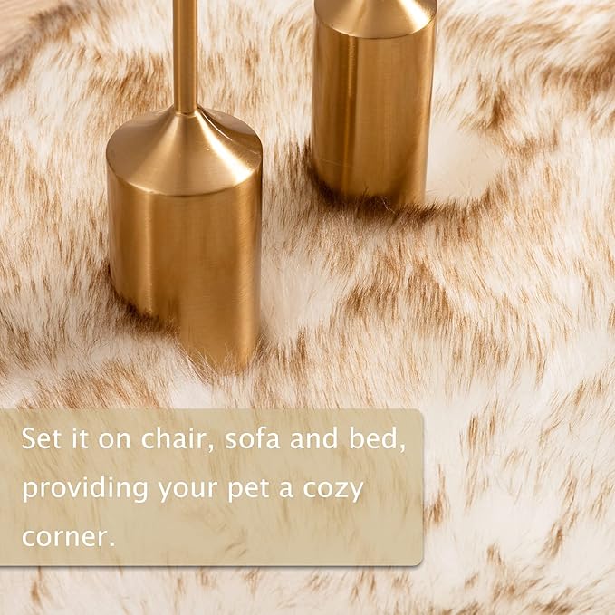 Asrug Soft Faux Fur Pet Mat Plush and Fluffy Dog Rug Ultra Cozy Pet Throw Rug for Dogs Cats, Luxury Soft Faux Sheepskin Chair Cover Seat Dog Rug Bed Shag Fur Area Rugs, Brown & White, 3ftx5ft