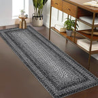 RUGSREAL Runner Rug for Hallway Kitchen Runner Rug 2x10, Machine Washable Long Runner Throw Carpet with Rubber Backing, Stain Resistant Braided Printed Entryway Carpet for Bedroom Living Room, Black