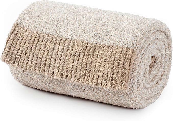 Carriediosa Heather Throw Blanket 50" X 60", 400GSM Ultra Soft Microfiber Fuzzy Fluffy Reversible Knitted Blankets Cozy Plush Lightweight and Warm Fall Throws for Couch, Bed, Sofa, Taupe