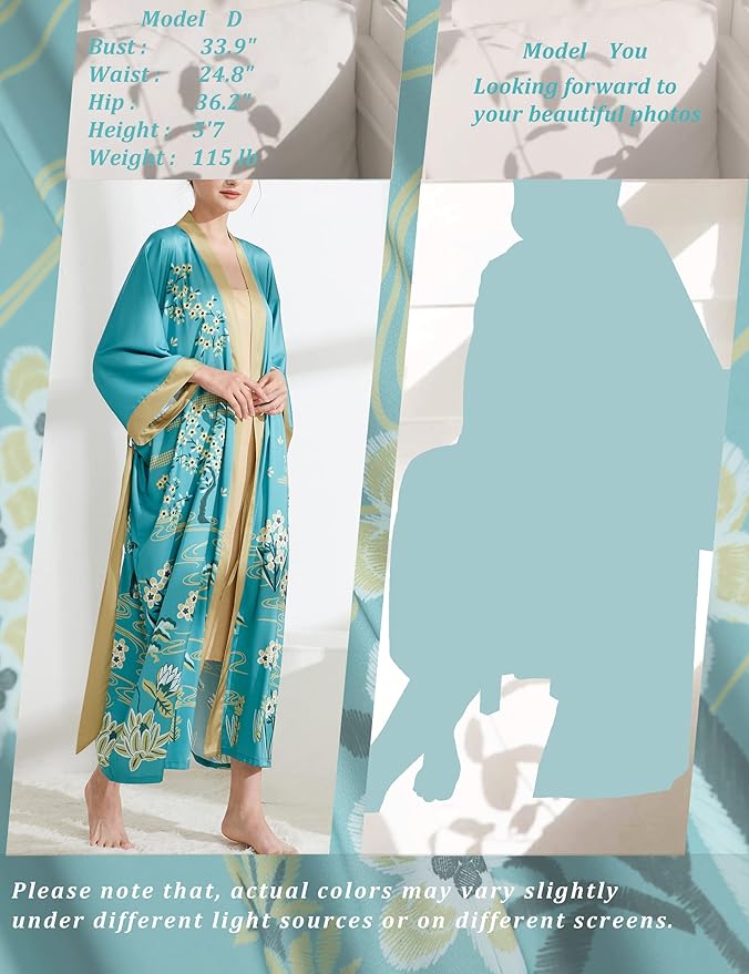 Aensso Long Soft Lightweight Silky Kimonos Robes for Women, Luxury Japanese Floral Womens Kimono Robe