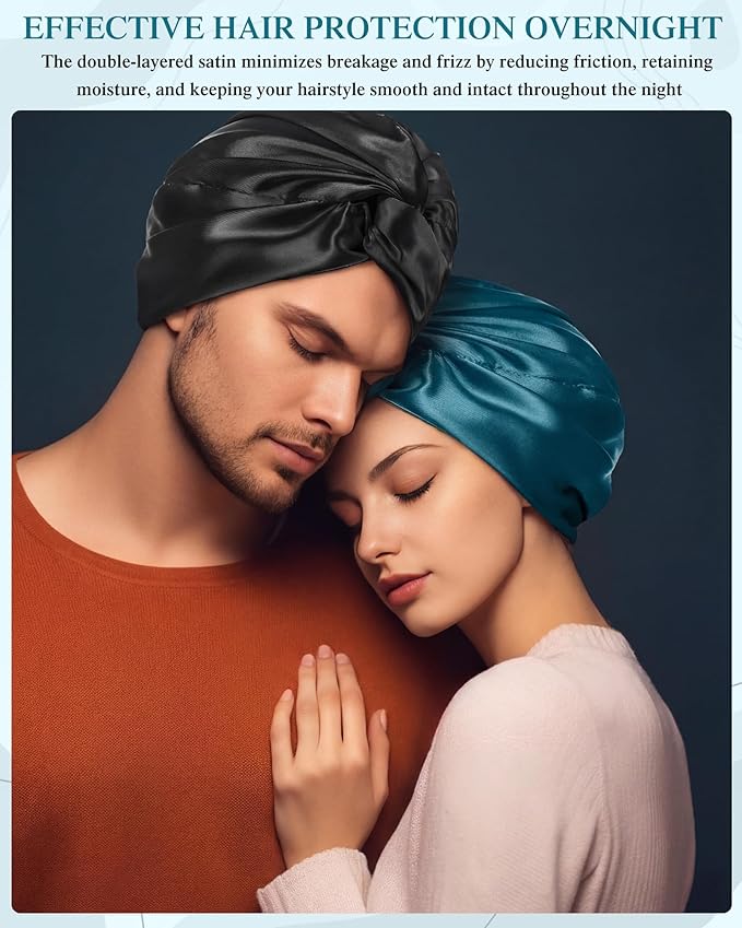 Canlierr 5 Set Adjustable Silk Satin Bonnet for Sleeping Women Scrunchie Double Layer Night Cap Sleep Turban Hair Wrap Unisex