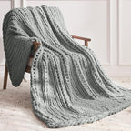 Negwoo Chunky Knit Throw Blanket, 80''*90'' Knitted Throw Chenille Yarn for Bed Couch, Handmade Light Grey Crochet Big Thick Blanket, Machine Washable Cute Comfy Blanket for Home Decor