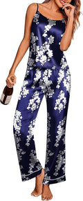 Ekouaer Women Silk Satin Pajamas Sleeveless Pjs Set 2 Piece Summer Loungewear Sleepwear with Pockets S-XXL
