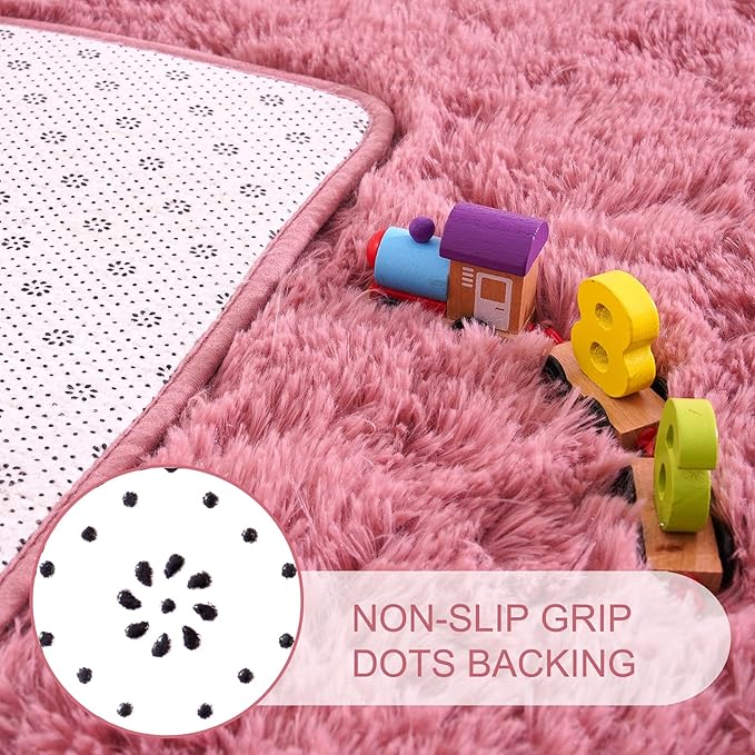 Noahas Fluffy Blush Rugs for Bedroom Girls,Door Mat Indoor Entrance,2x3 Shaggy Small Non-Slip Entryway Entry Area Rugs,Soft Plush Bedside Throw Kids Carpet Home Decor