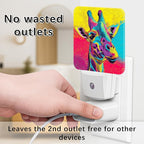 Giraffe Night Lights Plug Into Wall, Modern Playful Colorful Patterns Abstract Shapes None Peach Smart Outlet Plug in Led Night Light Lamp for Living Room Family Room Bedroom Decor 2pcs