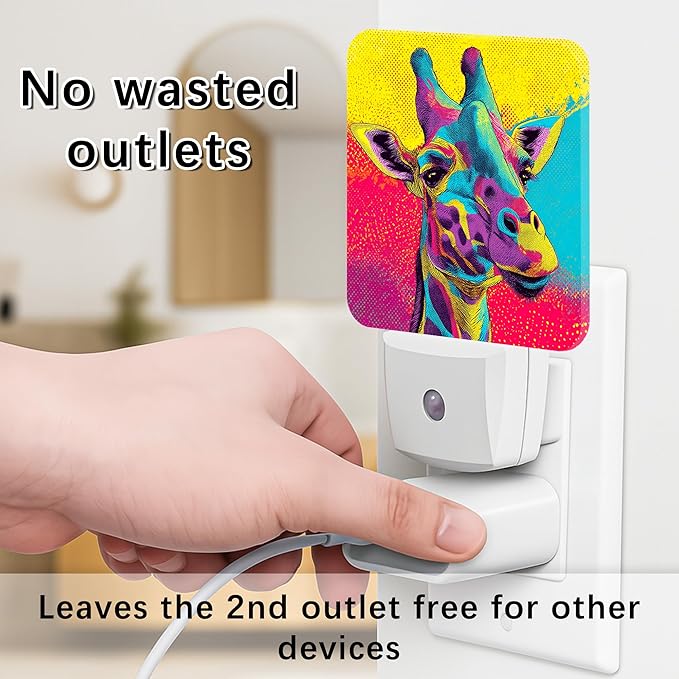 Giraffe Night Lights Plug Into Wall, Modern Playful Colorful Patterns Abstract Shapes None Peach Smart Outlet Plug in Led Night Light Lamp for Living Room Family Room Bedroom Decor 2pcs