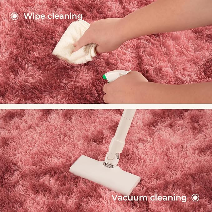 Litanika 3x5 Fluffy Shag Faux Fur Area Rug for Living Room Bedroom, Tie-Dyed Dark Red High Pile Soft Plush Shaggy Furry Bedside Playroom Dorm Carpet, Non-Slip, Non-Shedding Modern Indoor Floor Rug