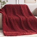 Negwoo Chunky Knit Throw Blanket, 50''*60'' Knitted Throw Chenille Yarn for Bed Couch, Handmade Red Crochet Big Thick Blanket, Machine Washable Cute Comfy Blanket for Home Decor