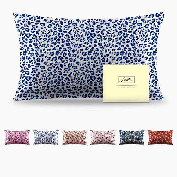 Mulberry Silk Pillowcase for Hair and Skin Standard Size Leopard Print Pillow Cases with Zipper Soft Breathable Smooth Cooling Covers for Sleeping (Blue Leopard, 20"X 26",1Pcs)