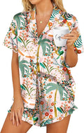 HOTOUCH Womens Satin Pajamas Set Button Down 2 Piece Silk Pjs Shorts Set Ruffle Lingerie Notch Collar Sleepwear
