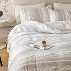 Cottonight White Black Boho Comforter Set Queen Farmhouse Tufted Bedding Set Soft Bohemain Shabby Chic Blanket Quilts Embroidery Rustic Luxury Soft 3PCS Bed Set for Women Men