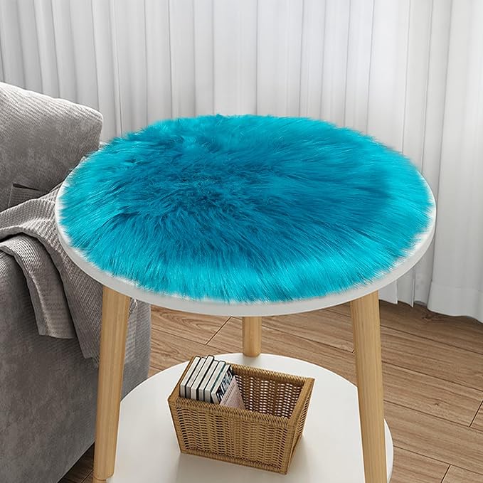 1.3ft Small Round Blue Rug,Thick Furry Fluffy Carpet for Teen,Sheepskin Fur Shaggy Circular Rug for Indoor Bedroom Room Living Room Nursery Decor Chair
