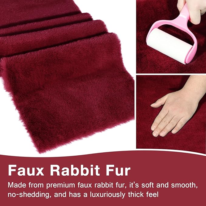 duduta Burgundy Faux Fur Table Runner 72 inches Long, Fluffy Dresser Runner Covers Holiday Wedding Home Decor