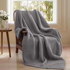 Waffle Knit Throw Blanket, Luxury Cozy Chunky Knit Throw Blanket for Couch, 50 x 60 Inch Thick Ultra-Soft Feather Yarn Knitted Blanket for Sofa, Bed, Home Decor - Grey