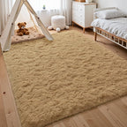 Macgace Fluffy Area Rugs for Bedroom Decor Aesthetic, 4x6 Beige Shag Rug with Non-Slip Dots for Living Room, Fuzzy Plush Carpet Washable Rug Modern Home Decor for Kids Nursery Girls Room Office