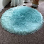 Lifup Soft Round Shaggy Rug, Faux Fur Area Rug, Fluffy Plush Carpets Circle Rugs for Living Room Fuzzy Rugs for Bedroom Under Dining Table Home Office Decor Blue 2 1.3x1.3 Feet
