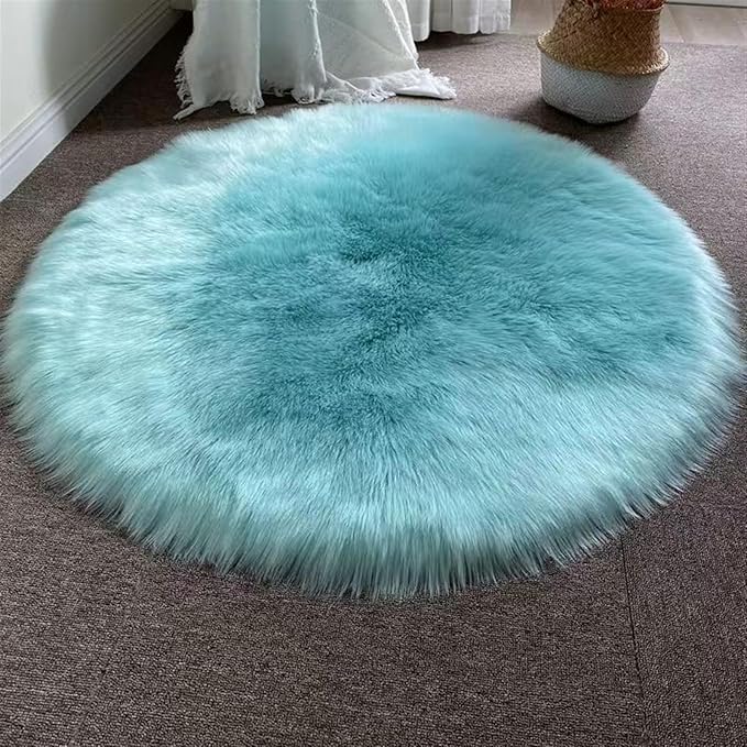Lifup Soft Round Shaggy Rug, Faux Fur Area Rug, Fluffy Plush Carpets Circle Rugs for Living Room Fuzzy Rugs for Bedroom Under Dining Table Home Office Decor Blue 2 5x5 Feet