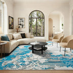 CRYPTOLITE Abstract Area Rug 5x7 Washable Rug with Non-Slip Backing Low Pile Area Rug Area Rugs for Living Room, Bedroom, Dining Room, Blue