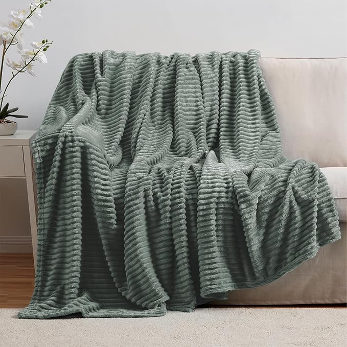 Nestl Blanket Twin Size for Bed - Cozy Warm Fuzzy Blankets for Women, Plush Small Fleece Throws for Girls - Sage Green, 66 x 90 Inches