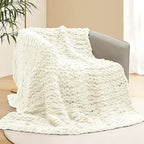 Chunky Knit Blanket Throw, 60x80inch Soft Chenille Yarn Throw, Handmade Warm Thick Cable Knit Crochet Blanket, Large Rope Knot Throw Blanket for Couch Bed Sofa,White