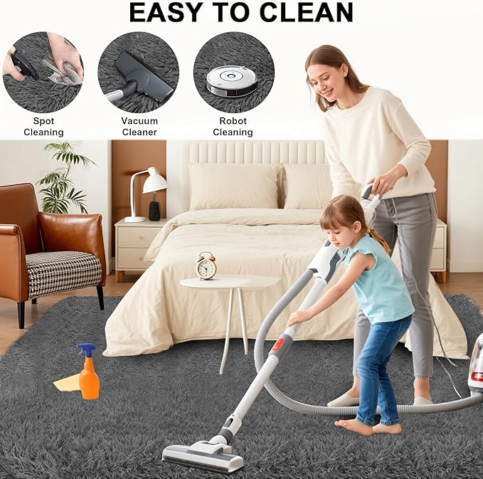 Shag Area Rugs for Living Room Grey, Soft Fluffy 4x6 Feet Fuzzy Plush Bedroom Rug, Shaggy Floor Carpets for Kids Girls Boys Room, Dorms, Nursery, Home Decor Aesthetic, Upgrade Anti-Skid
