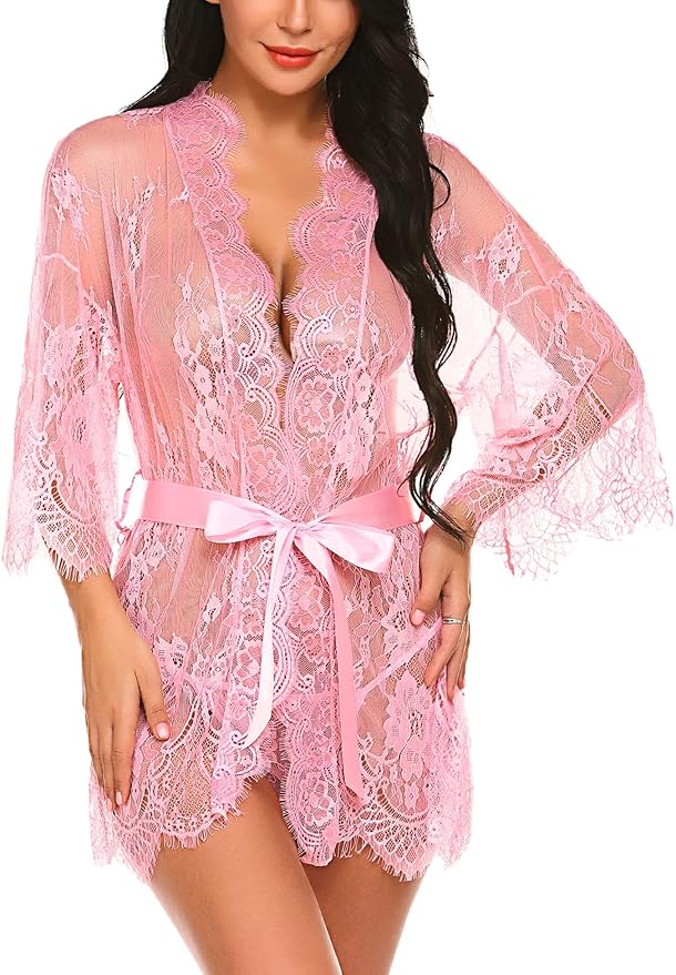 Avidlove Women's Lace Kimono Robe Babydoll Lingerie Mesh Nightgown S-5XL