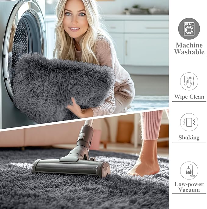 OLANLY 6x6 Area Rugs for Living Room Bedroom, Machine Washable Soft Fluffy Shaggy Bedside Rug, Indoor Floor Carpet for Kids Girls and Boys, Dorms, Nursery Rooms, Home Decor Aesthetic, Grey