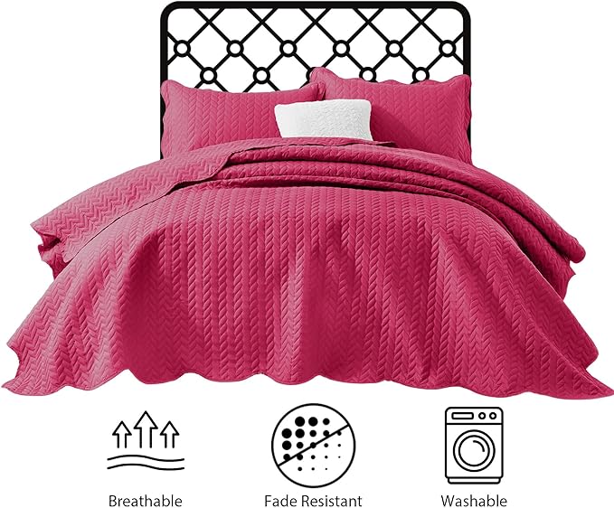 IR Imperial Rooms 8 Pack Quilt King Size Bedding (106" x 96") - Bulk Wholesale for Hotels, Guest Bedroom & Airbnbs - Lightweight Microfiber Reversible Embossed Quilts Bedspread (Pink)