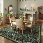 Lahome Claude Floral 8x10 Green Living Room Rugs, Large Washable Area Rug for Bedroom Rubber Backed, Botanical Thin Stain-Resistant Carpet for Dining Room Under Table, Kids Room, Nursery