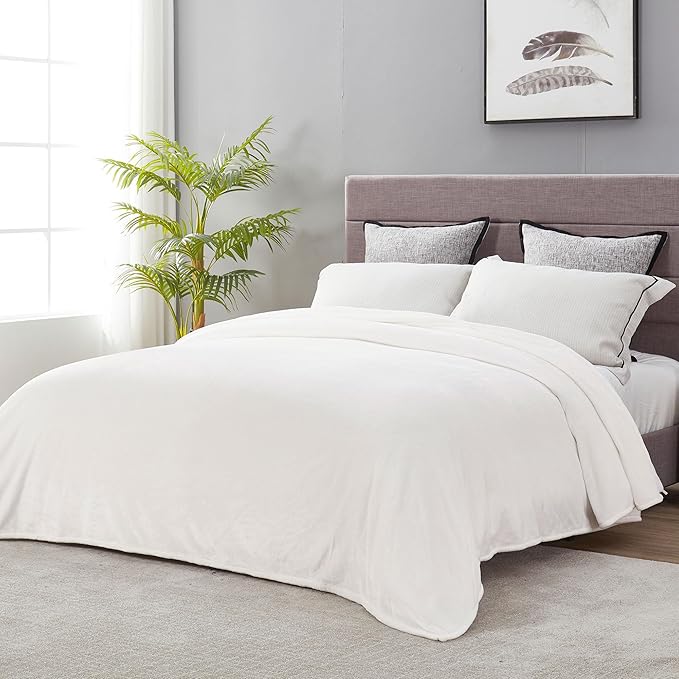 DREAMNINE Extra Large Solid Soft Comfy Fluffy Fleece Bed Blanket Queen Size 90" x 90", Luxury Decorative Fuzzy Blankets for Bedroom, Big Cozy Shaggy Warm Flannel Blanket for Winter Autumn Pet, White
