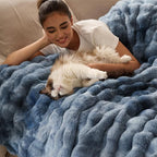 Bedsure GentleSoft Fluffy Fuzzy Tie-dye Blue Throw Blanket, Soft Cozy Fleece Faux Fur Blanket for Couch, Navy Blue Room Decor Minky Velvet Bed Cover, Thick Warm Plush Women Men Birthday Gifts