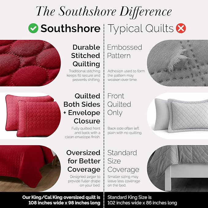 Southshore Fine Living, Inc. Lightweight Quilt, Oversized Quilts for King Bed, Soft Coverlet, 3-Piece Bedspread Set with Two Matching Quilted Pillow Shams, California/King Quilt Sets, Chili Pepper
