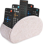 QIELIZI Remote Control Holder, PU Leather Remote Caddy Desktop Organizer with 5 Spacious Compartments for TV Remotes/Media Controllers/Office Supplies (1-Carved3 White