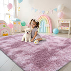 OLANLY Area Rugs for Living Room Bedroom, Machine Washable 4x5.9 Feet Soft Fluffy Shaggy Bedside Rug, Indoor Floor Carpet for Kids Girls and Boys, Dorms, Home Decor Aesthetic, Dusty Pink Tie-dye