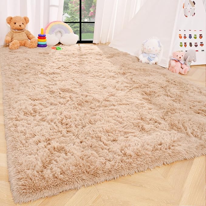 ISEAU Fluffy Rug Carpets Soft Shaggy Area Rugs Indoor Floor Mats for Kids Room Fuzzy Carpet Comfy Cute Nursery Mat Bedside Rug for Boys Girls Bedroom Living Room Home Decor, 3ft x 5ft,Camel