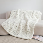 Luxury Chunky Knit Blanket Throw, Handmade Thick Chenille Yarn Throw 50x60, Cream Cable Knit Crochet Blanket, Decorative Cozy and Soft Crochet Throw Blanket for Couch Home Decor