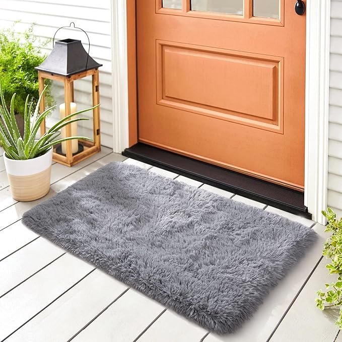 Noahas Door Mat Indoor Entrance,2x3 Shaggy Small Grey Area Rugs for Entryway,Non-Slip Fluffy Entry Bedroom Rug,Soft Plush Bedside Throw Kids Carpet