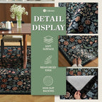 Lahome Claude Floral 5x7 Rug for Living Room, Soft Washable Area Rugs for Bedroom, Botanical Thin Stain-Resistant Black Boho Carpet for Dining Room, Guestroom, Nursery Indoor