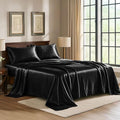 Pure Bedding Satin Sheets Twin [3-Piece, Black] Hotel Luxury Silky Bed Sheets - Extra Soft 1800 Microfiber Sheet Set, Wrinkle, Fade, Deep Pocket Fitted Sheet, Flat Sheet, Pillow Cases