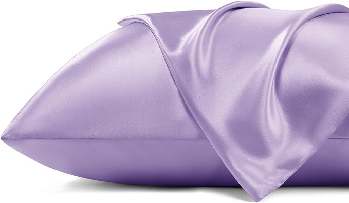 Bedsure Satin Pillowcase with Zipper, Similar to Silk Pillow Cases 2 Pack, Satin Pillow Cases Queen, Silky & Soft Bedding Pillow Covers for Hair and Skin, Gifts for Women Men, Lavender, 20x30 Inches