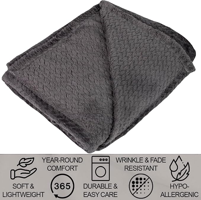 Waffle Knit Textured Throw Blanket Soft for Couch, Sofa, Twin Bed, Kids, Adults, 50” x 60” Chenille Knit Blanket, Boho Throw Blanket for Home Decor 250 GSM (Slate Grey)